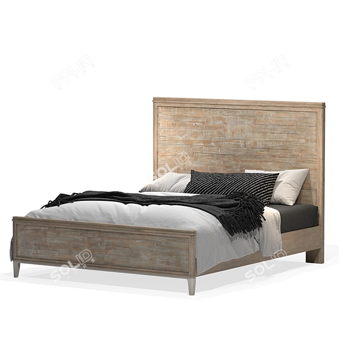 Mauve Solid Wood Low Profile Bed 3D model image 2