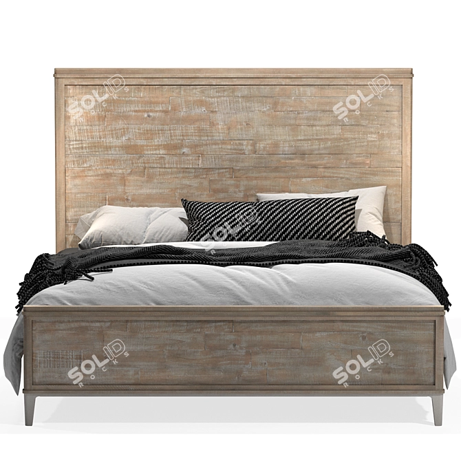 Mauve Solid Wood Low Profile Bed 3D model image 3