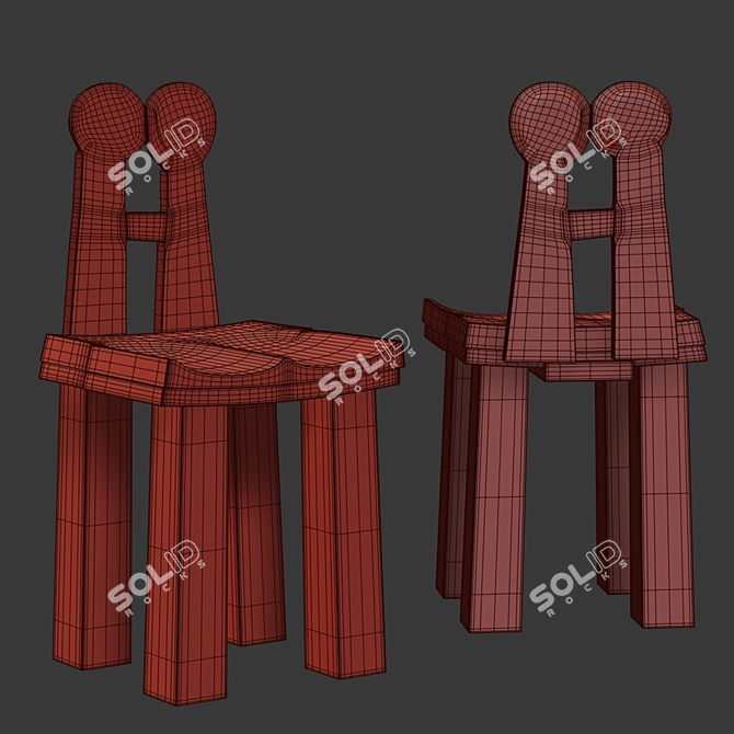 Handcrafted Pine Lacquered Chair 3D model image 2