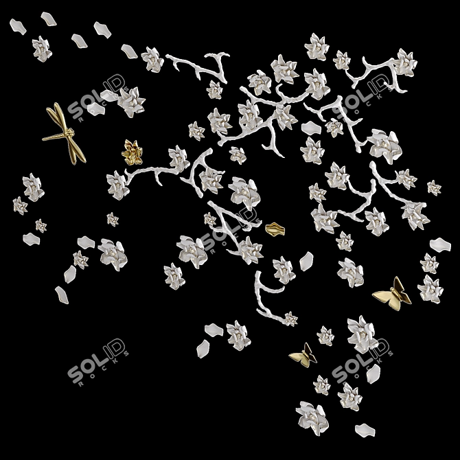 Porcelain Flowers Wall Art 3D model image 2