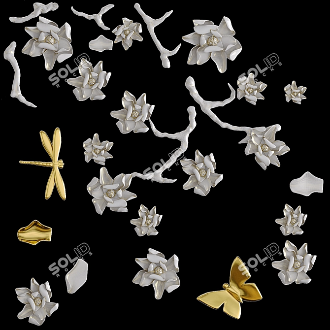 Porcelain Flowers Wall Art 3D model image 3