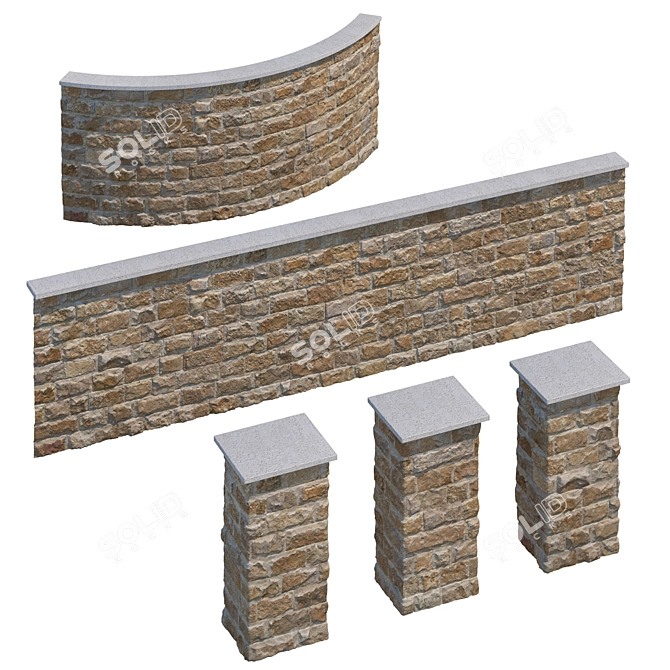 Stone Fence Kit - Travertine 3D model image 2