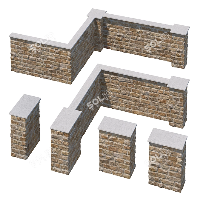 Stone Fence Kit - Travertine 3D model image 3