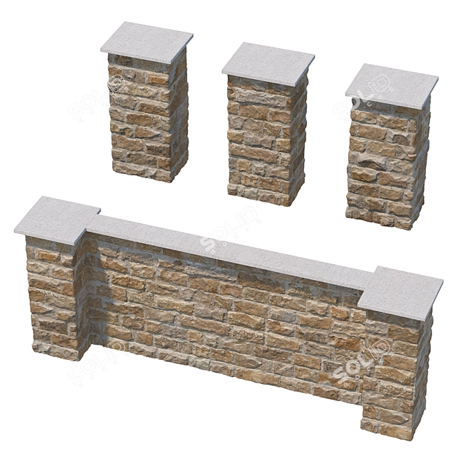 Stone Fence Kit - Travertine 3D model image 4