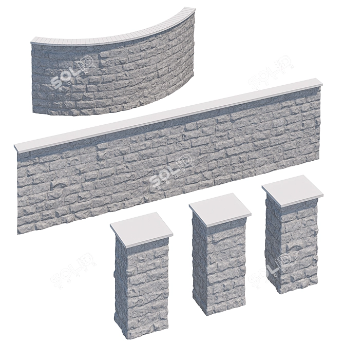 Stone Fence Kit - Travertine 3D model image 5