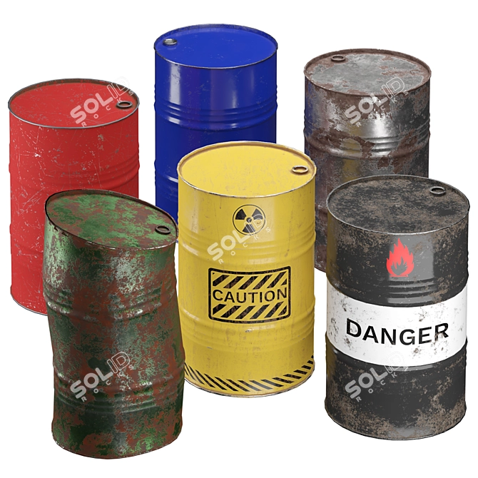 Metallic Steel Barrel Model Set 3D model image 1