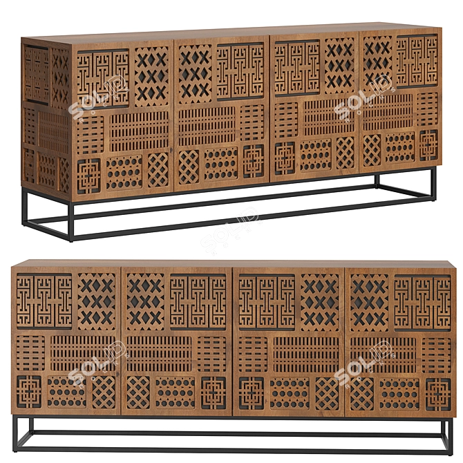 Stylishly Designed Solid Wood Sideboard 3D model image 1