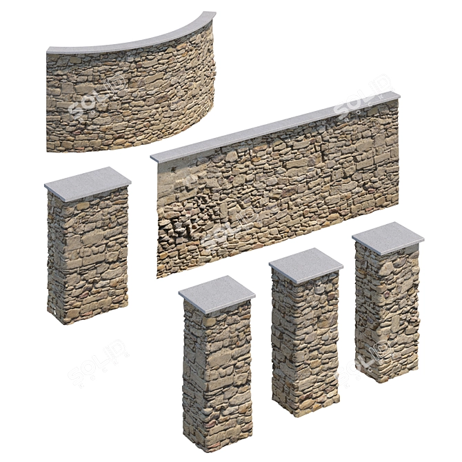 Modular Stone Fence Kit 3D model image 2