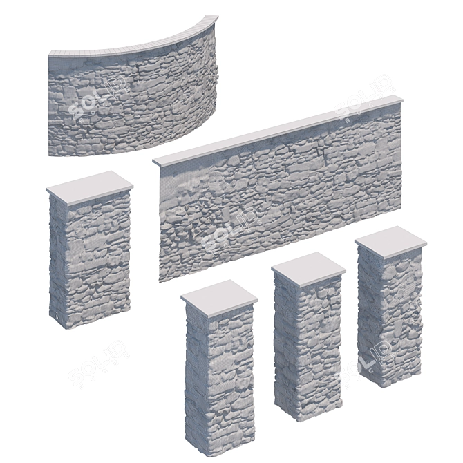 Modular Stone Fence Kit 3D model image 5