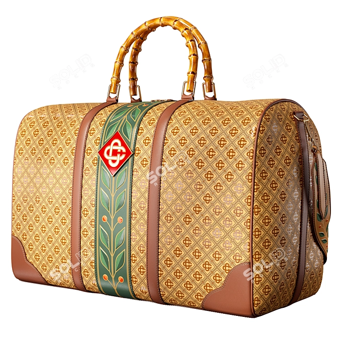 Brown Leather Monogram Weekender Bag 3D model image 1