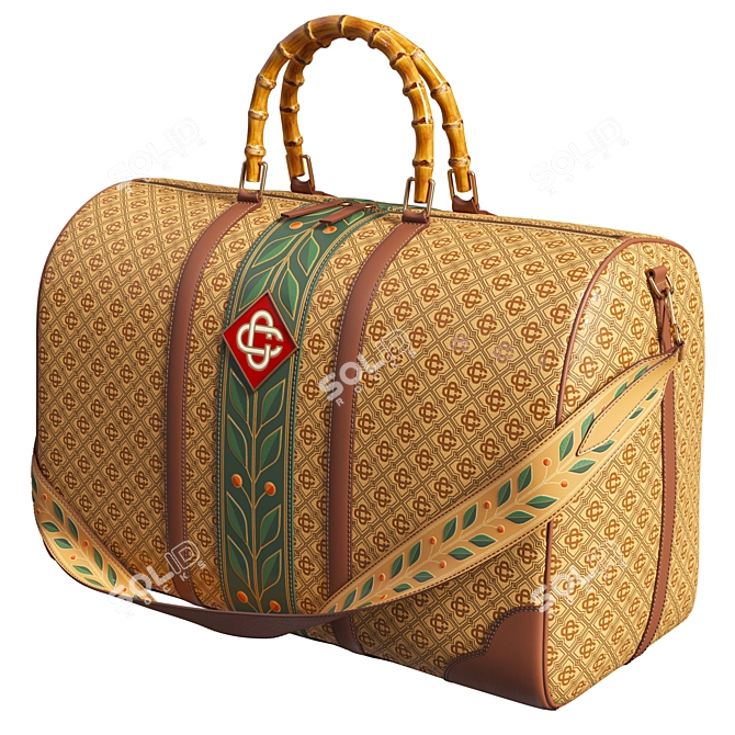 Brown Leather Monogram Weekender Bag 3D model image 2