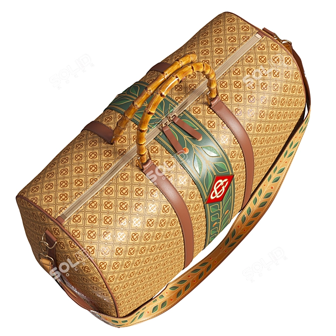 Brown Leather Monogram Weekender Bag 3D model image 3