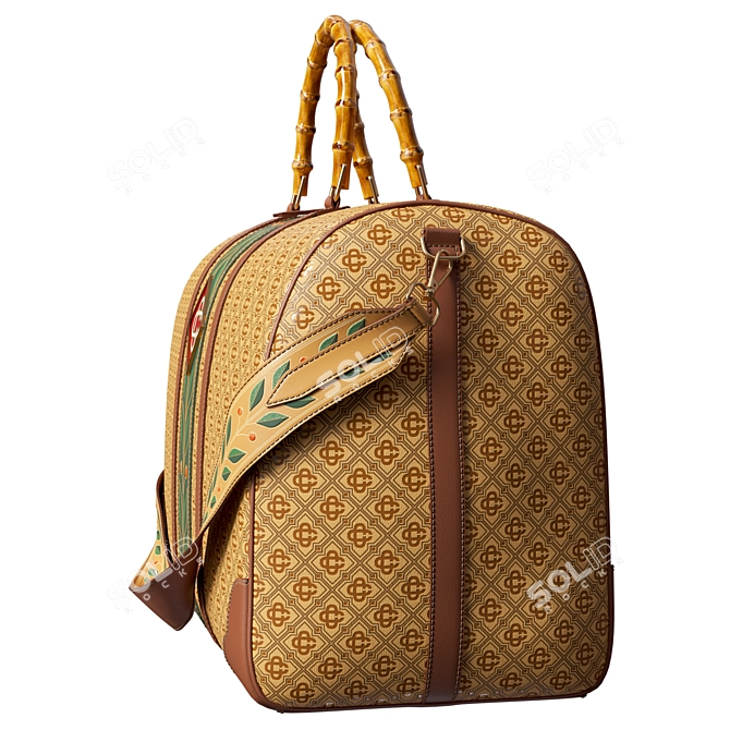 Brown Leather Monogram Weekender Bag 3D model image 4