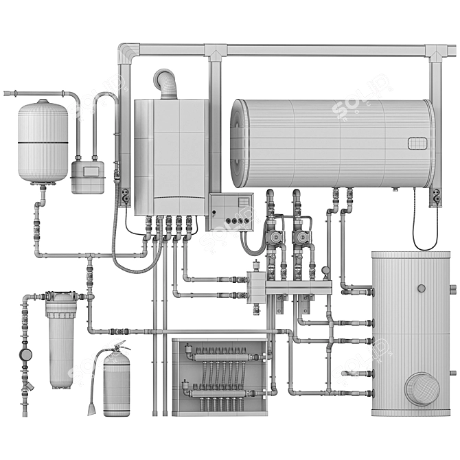 Home Boiler Room Setup Kit 3D model image 4