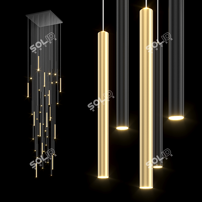 Rectangle Black Gold Pendant Light 3D model image 2