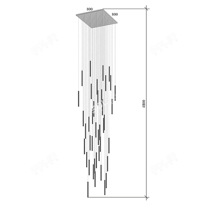 Rectangle Black Gold Pendant Light 3D model image 4