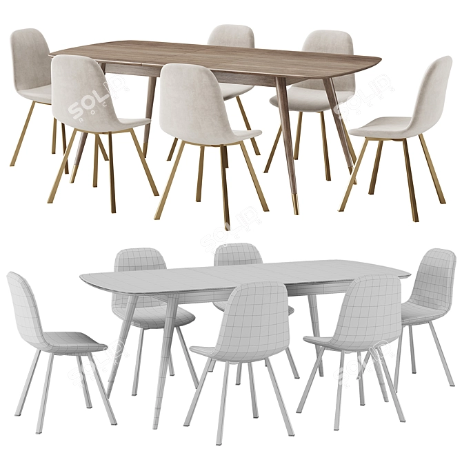 Modern Dining Set Collection: Chair + Table 3D model image 3