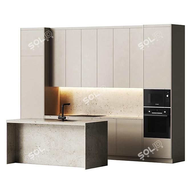 Beige Modern Kitchen Set 3D model image 1