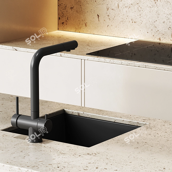 Beige Modern Kitchen Set 3D model image 2