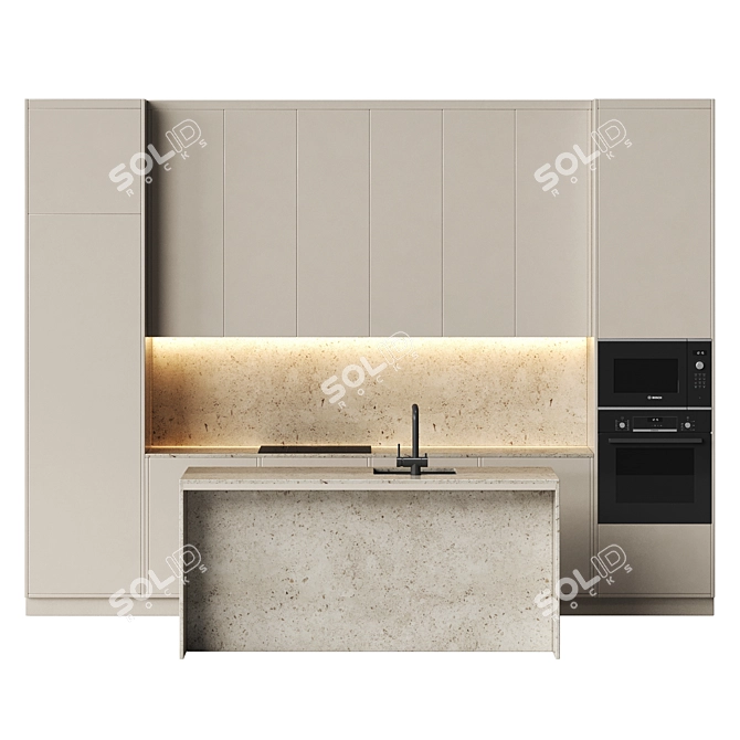 Beige Modern Kitchen Set 3D model image 4