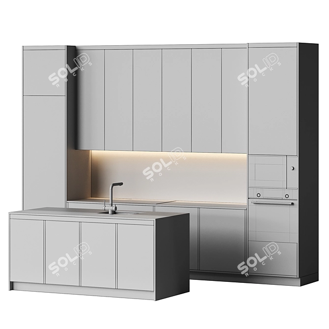 Beige Modern Kitchen Set 3D model image 5
