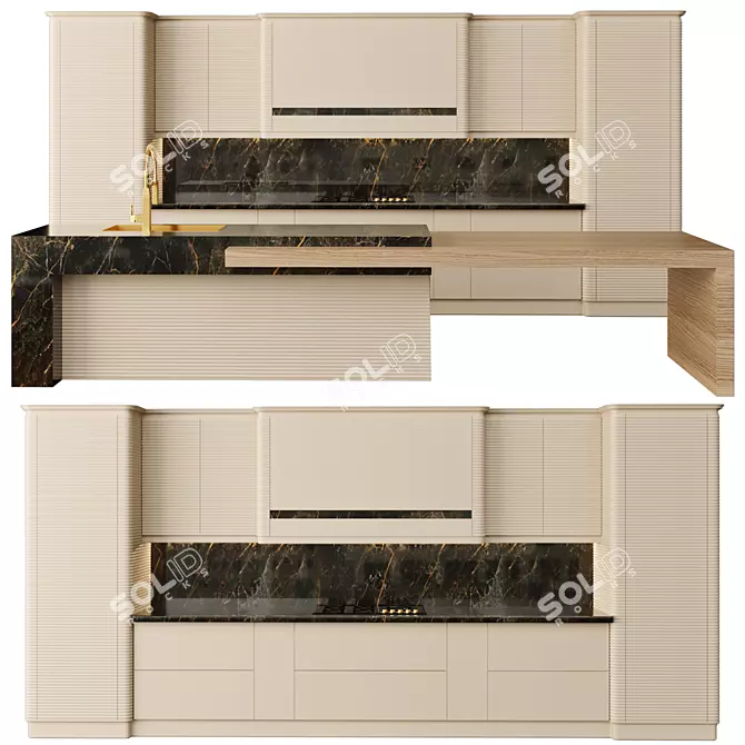 Sleek Modern Kitchen Model 3D model image 1