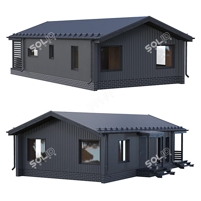 Black Barnhouse with Panoramic Windows & Terrace 3D model image 2