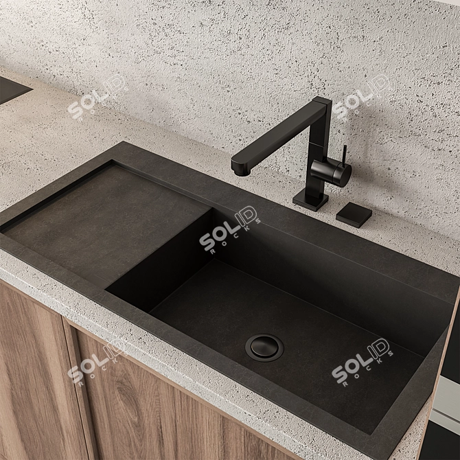 Wood & White Modern Kitchen 3D model image 3