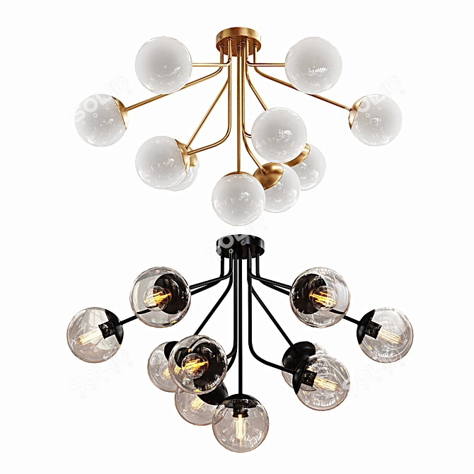 Modern Black and Gold Chandelier 3D model image 1