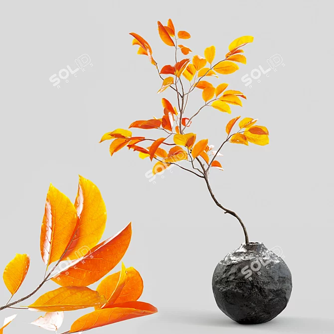 Rustic Vase Branches Display 3D model image 1