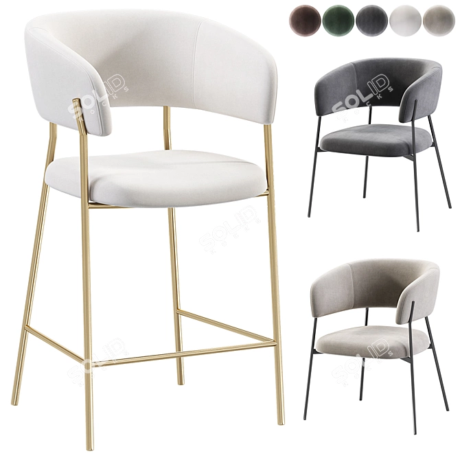 Velvet Taupe Business Bar Stools 3D model image 1