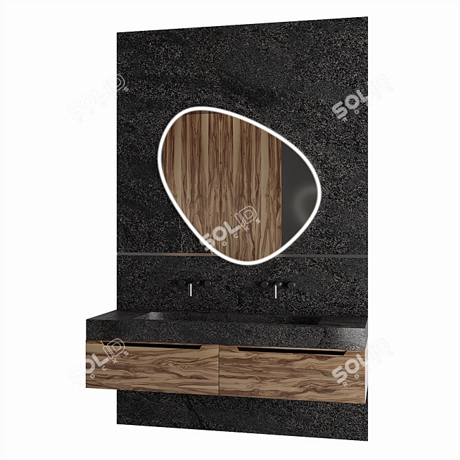  Black Stone and Wood Bathroom Furniture 3D model image 2