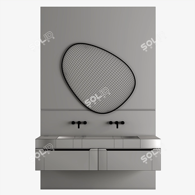  Black Stone and Wood Bathroom Furniture 3D model image 3