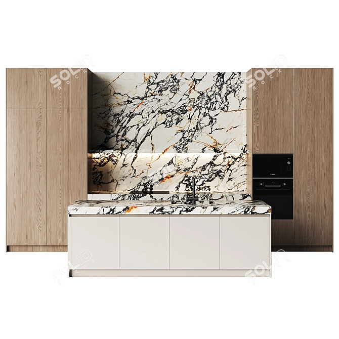 Modern Kitchen Set with Island 3D model image 5