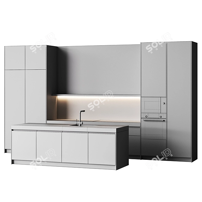 Modern Kitchen Set with Island 3D model image 1