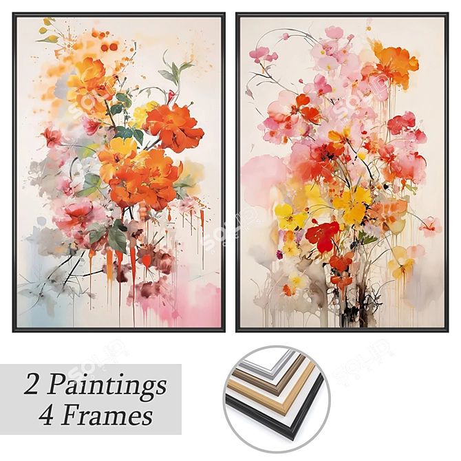 Modern Art Set with Frames 3D model image 3