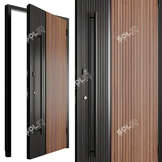 Rustic Wooden Entry Door Set 3D model image 1
