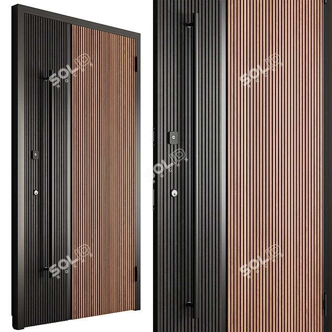 Rustic Wooden Entry Door Set 3D model image 2