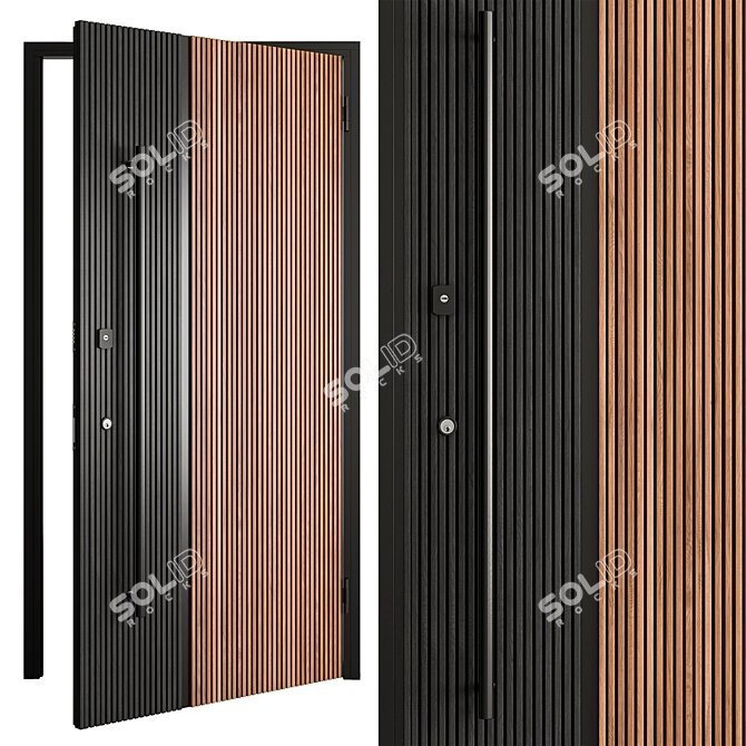 Rustic Wooden Entry Door Set 3D model image 3