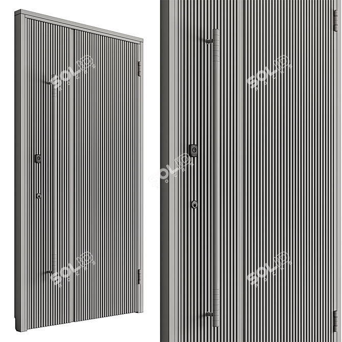 Rustic Wooden Entry Door Set 3D model image 5