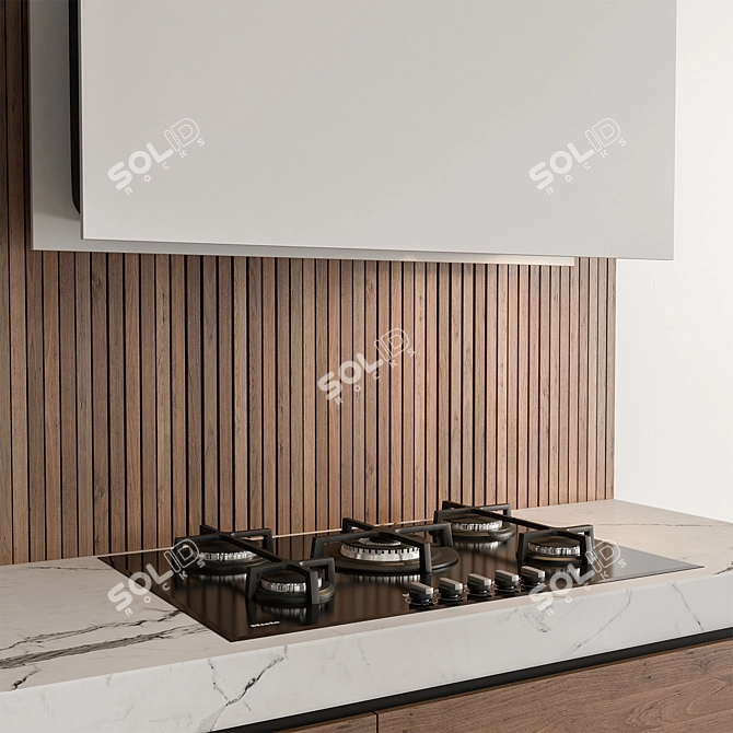 Sleek Wood & White Kitchen 3D model image 2