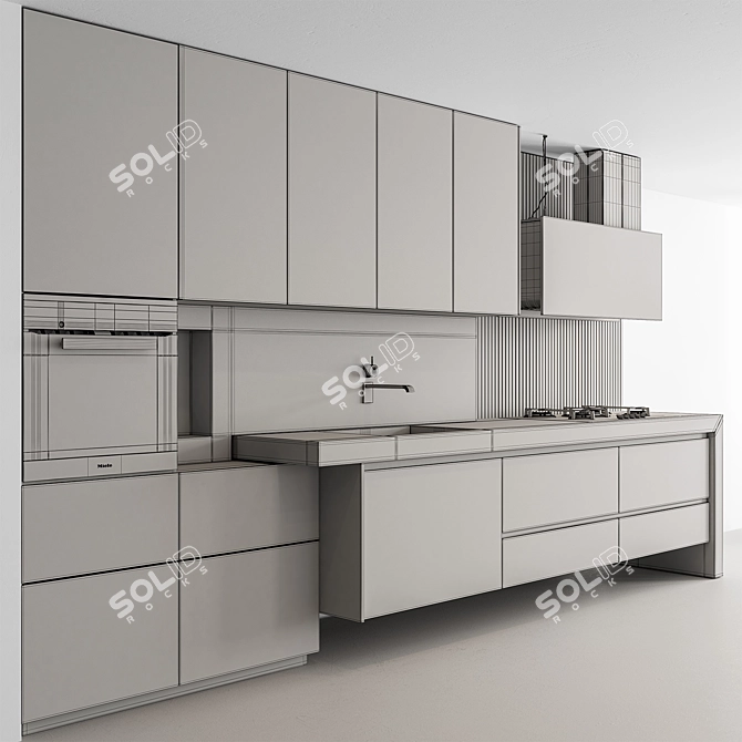 Sleek Wood & White Kitchen 3D model image 5