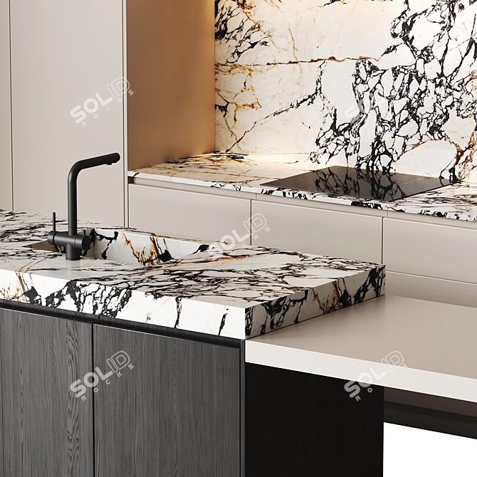 Sleek Modern Kitchen with Marble 3D model image 2