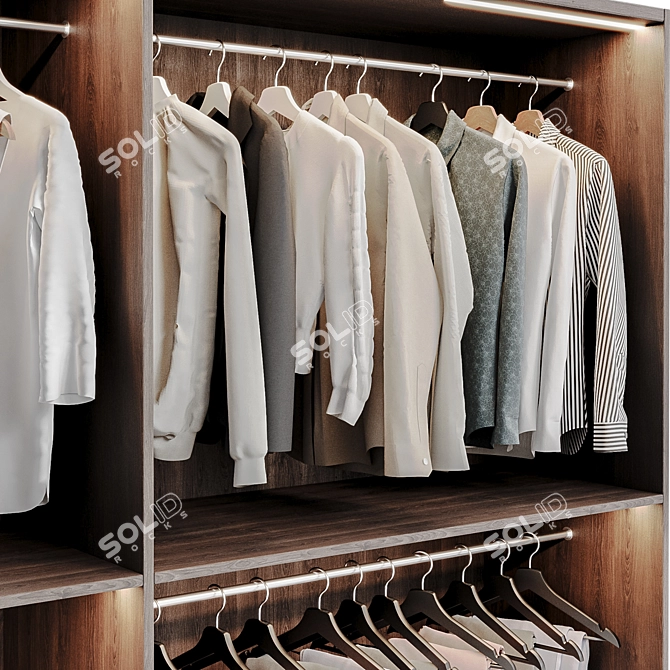 Modern Wardrobe Composition with Clothing 3D model image 2