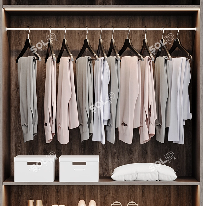 Modern Wardrobe Composition with Clothing 3D model image 5