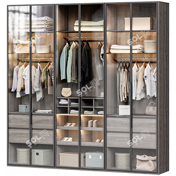 Modern Style Wardrobe with Clothing 3D model image 1