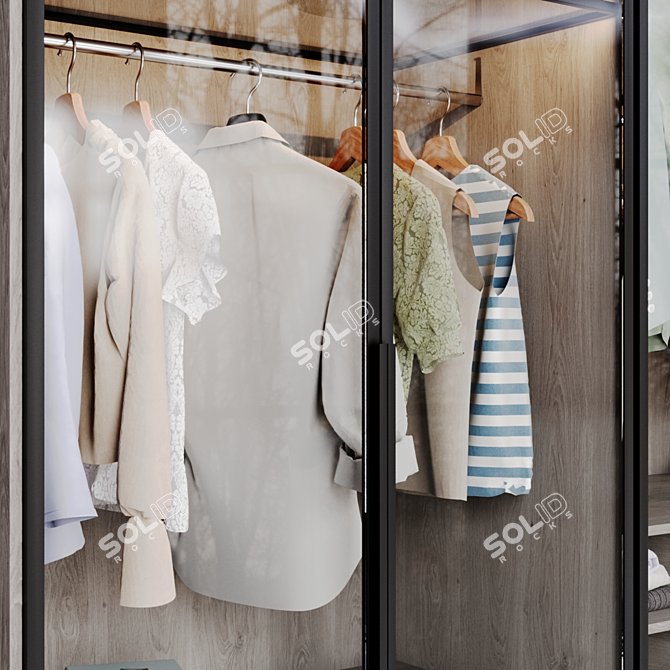 Modern Style Wardrobe with Clothing 3D model image 4