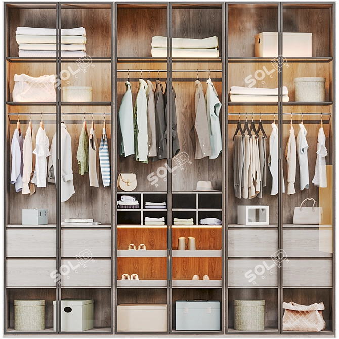 Modern Style Wardrobe with Clothing 3D model image 6