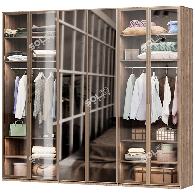 Modern Wardrobe with Glass Doors & Mirror 3D model image 1