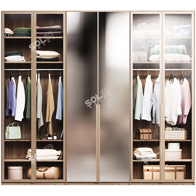 Modern Wardrobe with Glass Doors & Mirror 3D model image 2